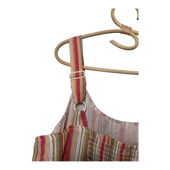 Linda Anderson Striped Square Neck Smocked Back Gold Shimmer Sundress Size Large - Picture 6 of 16